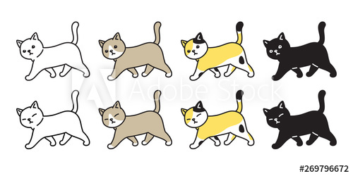 500x250 Cat Icon Vector Kitten Calico Logo Walking Character Cartoon