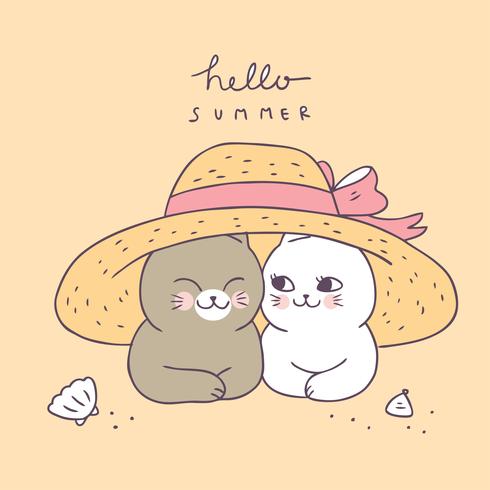 Cartoon Cute Summer Cat Couple And Hat Vector 490x490 Cartoon Cute Summer Cat Couple And Hat Vector