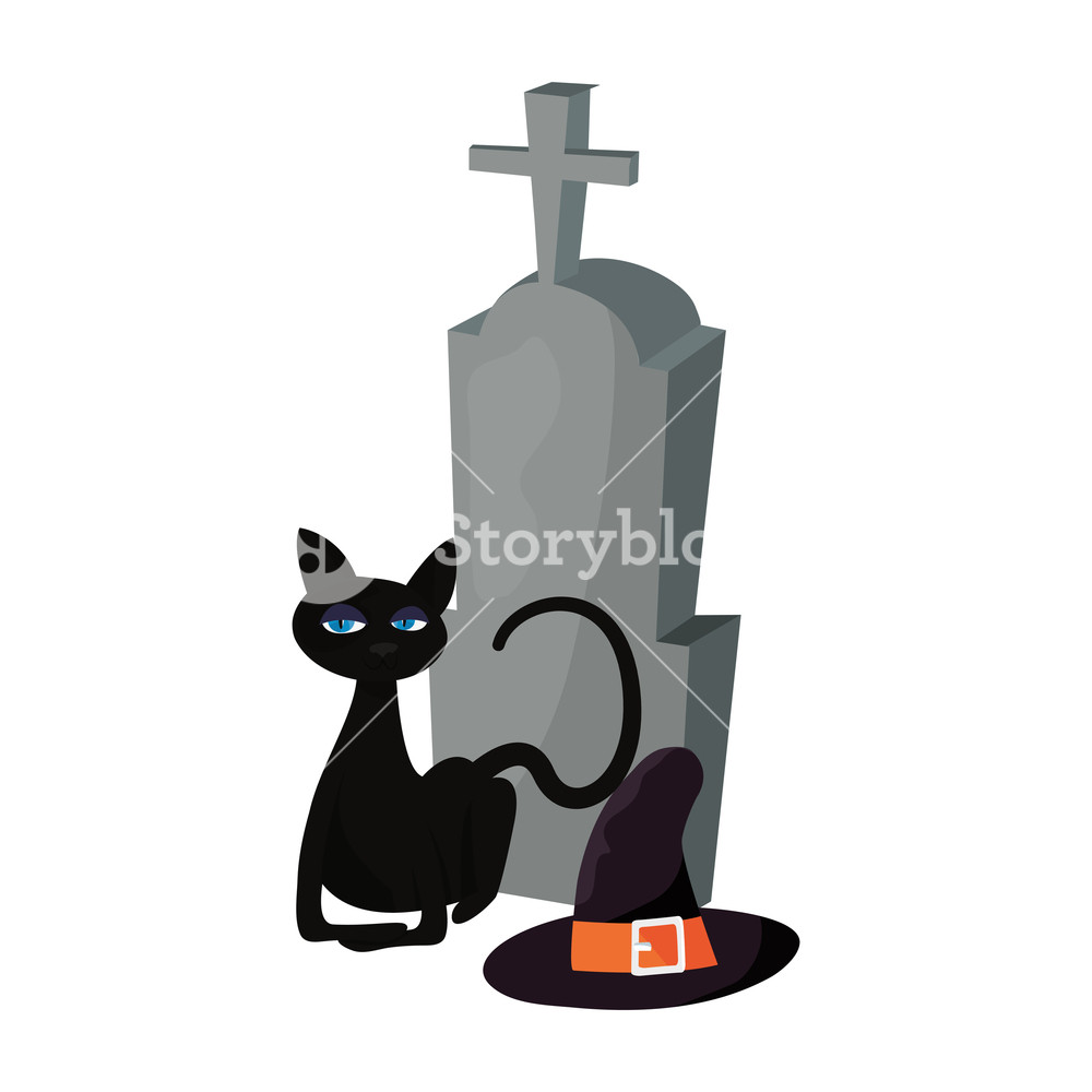 Halloween Gravestone And Cat Witch Hat Vector Illustration Royalty 1000x1000 Halloween Gravestone And Cat Witch Hat Vector Illustration Royalty