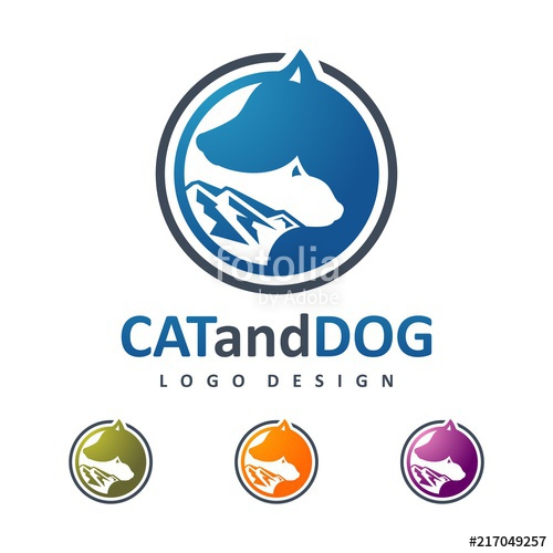 500x500 Mountain Cat And Dog Design Logo Vector, Dog Logo, Cat Logo