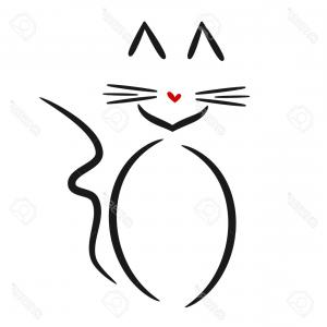 300x300 Photostock Vector Linear Cute Cat Logo Vector Black White Red