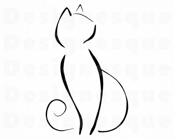 570x456 Cat Outline Cat Outline Clipart Cat Outline For Etsy