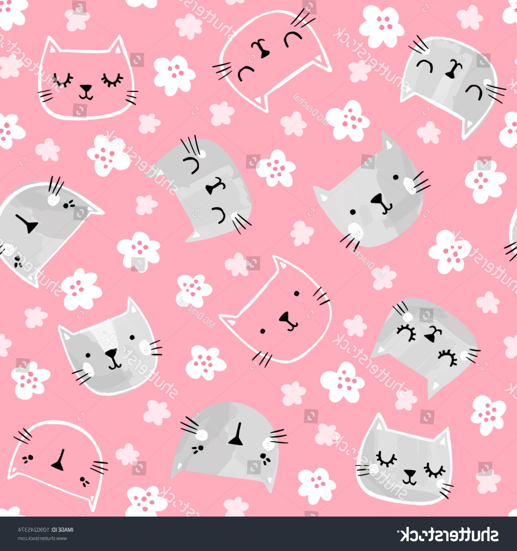 Cute Cat Vector Pattern Flowers Hand Soidergi 1800x1920 Cute Cat Vector Pattern Flowers Hand Soidergi