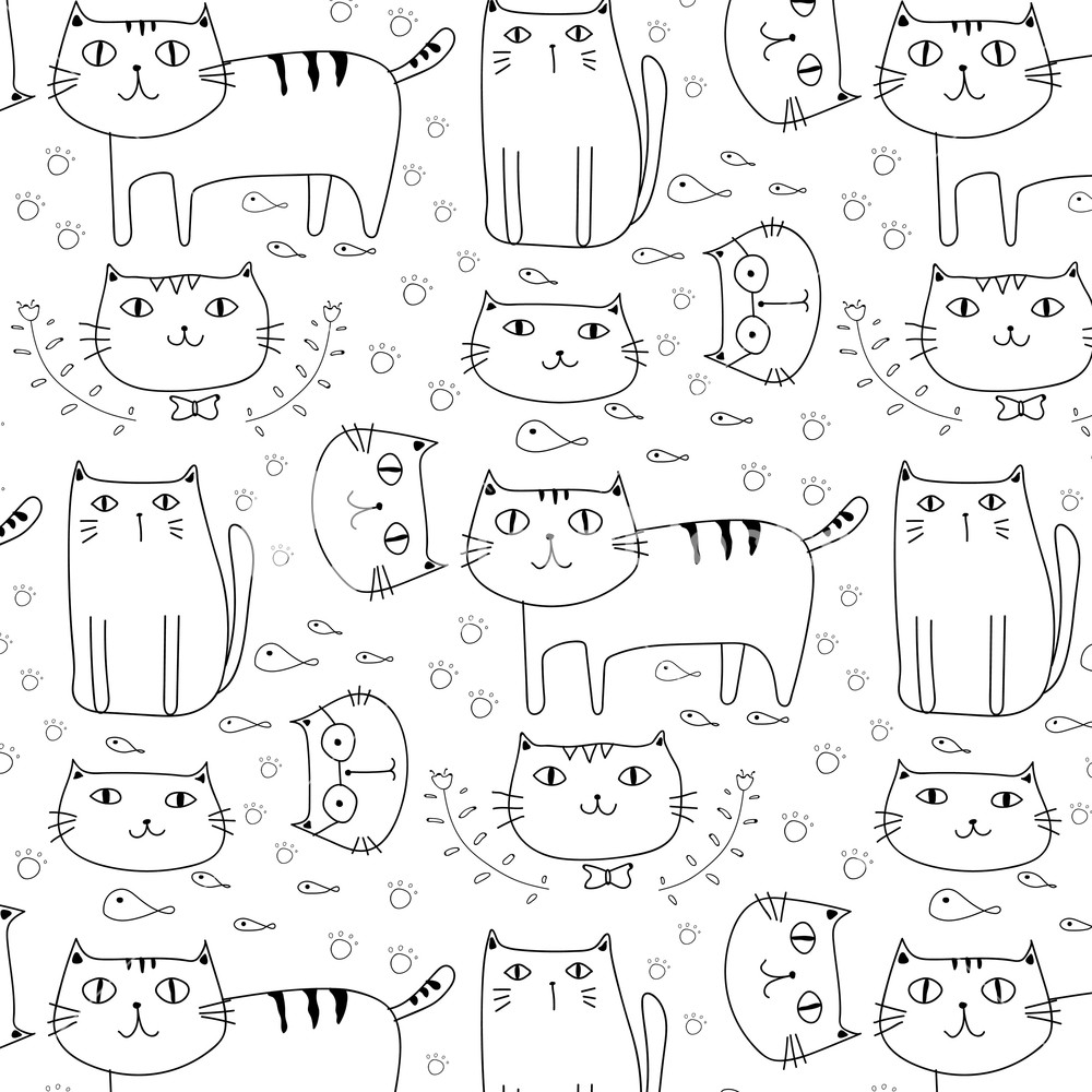 Hand Drawn Cats Vector Pattern Background Doodle Funny Handmade 1000x1000 Hand Drawn Cats Vector Pattern Background Doodle Funny Handmade