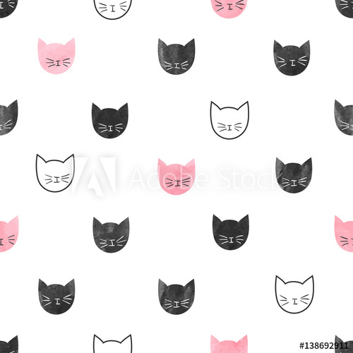 Seamless Cute Cats Pattern Vector Background With Watercolor Cat 500x500 Seamless Cute Cats Pattern Vector Background With Watercolor Cat