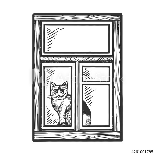 Domestic Cat Looking Out Window Sketch Engraving Vector 500x500 Domestic Cat Looking Out Window Sketch Engraving Vector