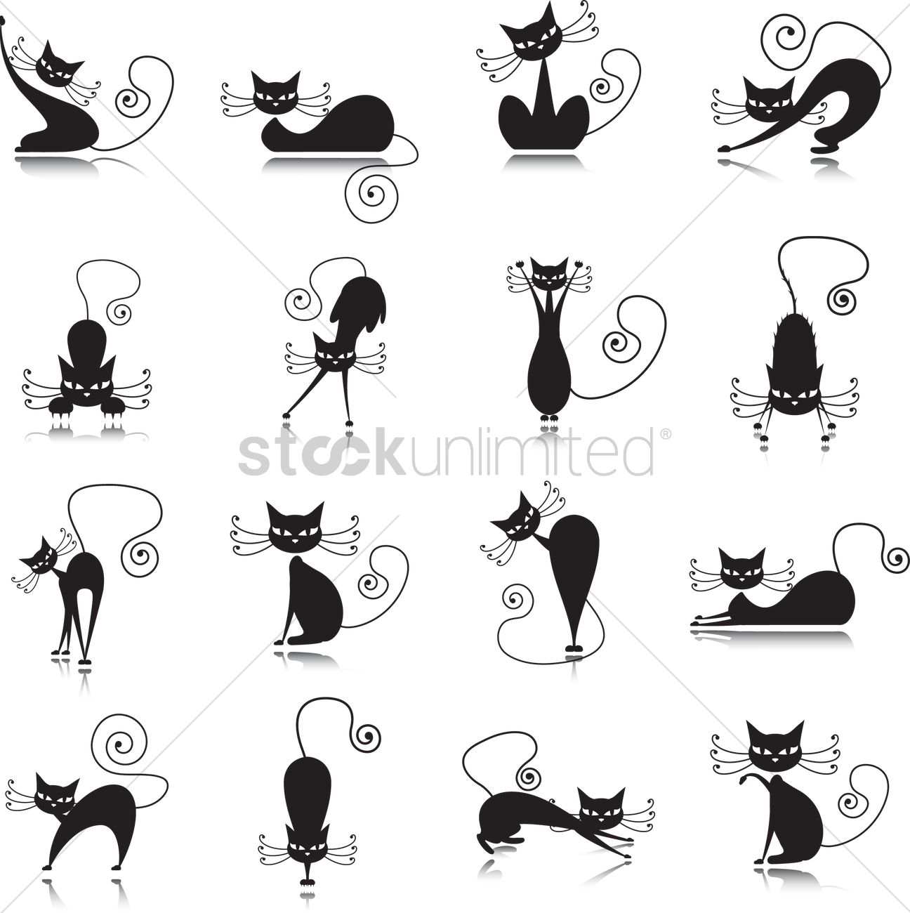 1296x1300 Black Cat Silhouette Collection Vector Image