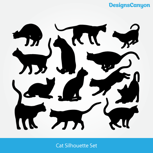 Cat Silhouette Set Free Vector 500x500 Cat Silhouette Set Free Vector