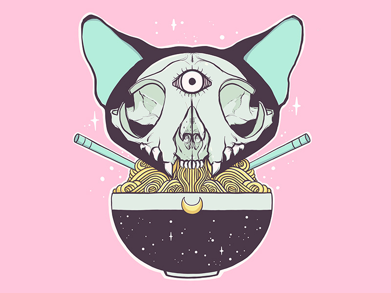 800x600 Cat Skull Ramen Noodle Bowl