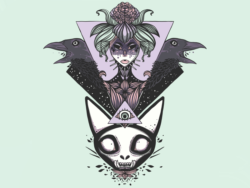 800x600 Witch + Crows + Cat Skull