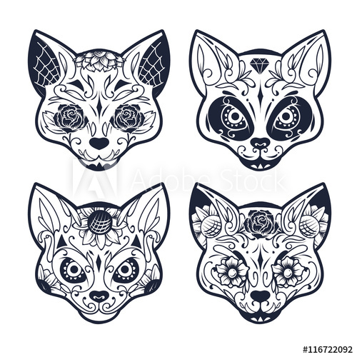 500x500 Day Of The Dead Cat Skull Candy With Floral Ornament Seamless Pa