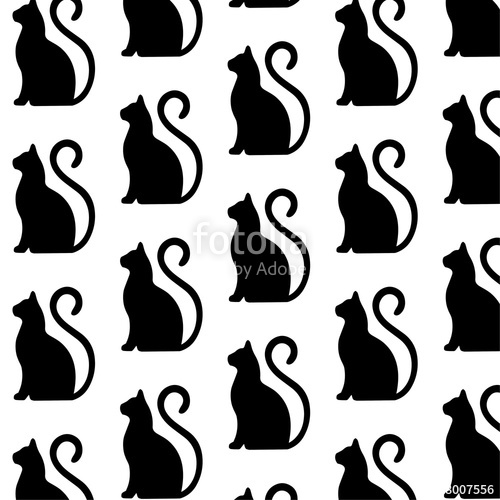 500x500 Black Cat Kitten Cat Tail Full Seamless Pattern, Wallpaper
