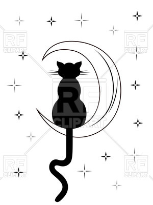 300x400 Black Cat With Long Tail Sitting On The Moon Vector Image