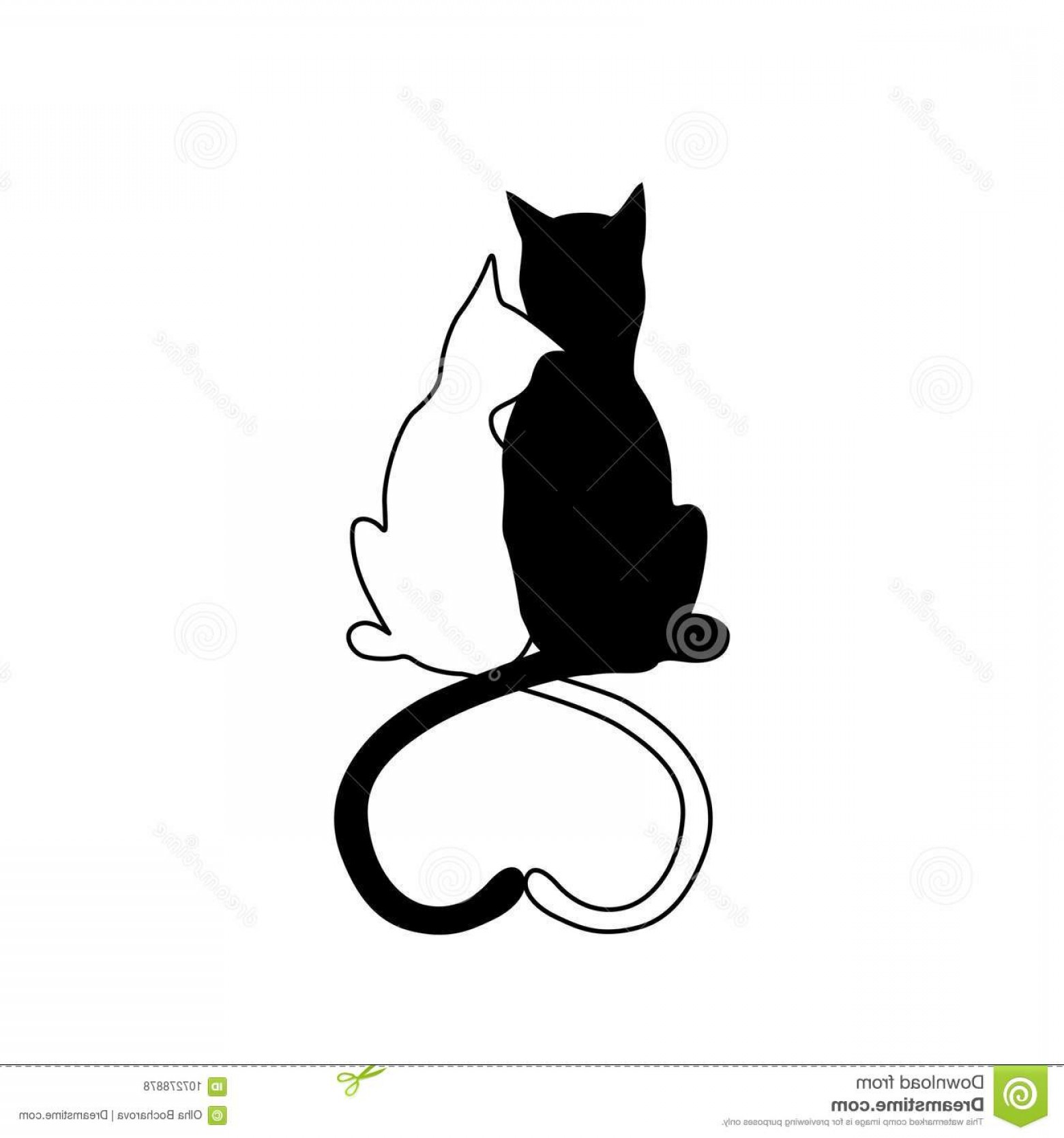 1560x1668 Vector Silhouette Cat Couple Love Shape Heart Tails Greeting Card
