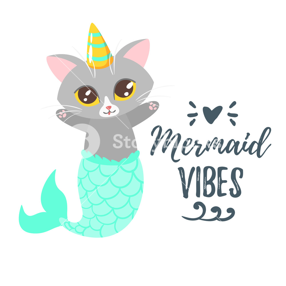 1000x1000 Vector Cartoon Style Illustration Of Cute Cat With Unicorn Horn