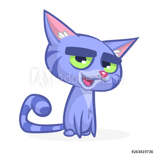 500x500 Cartoon Vector Illustration Of Blue Cat Cat With Fluffy Striped