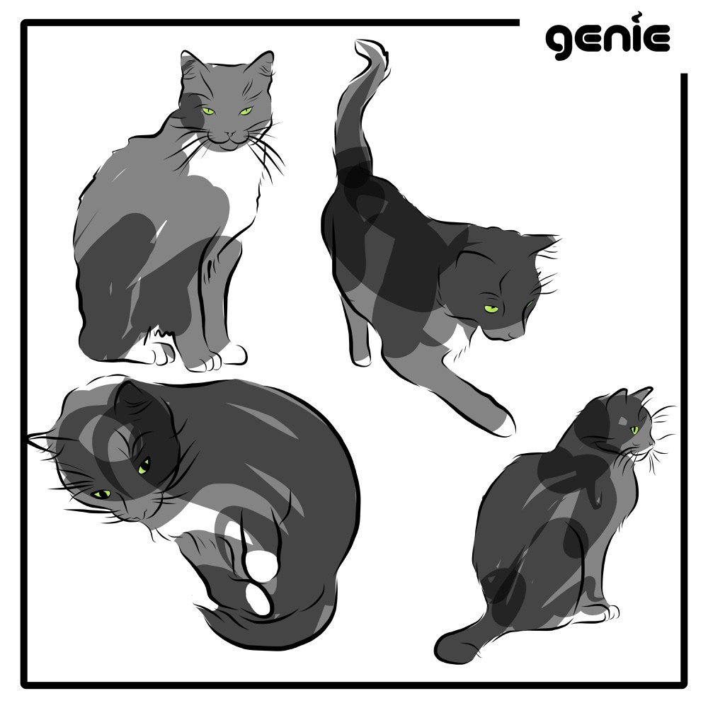 1000x1000 Black Cat Vector Graphic Illustration Hand Drawn Drawing Sketch