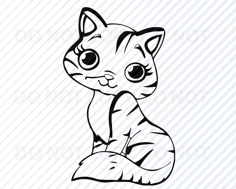 794x635 Kitten Black White Cartoon Cat Vector Images Baby Etsy
