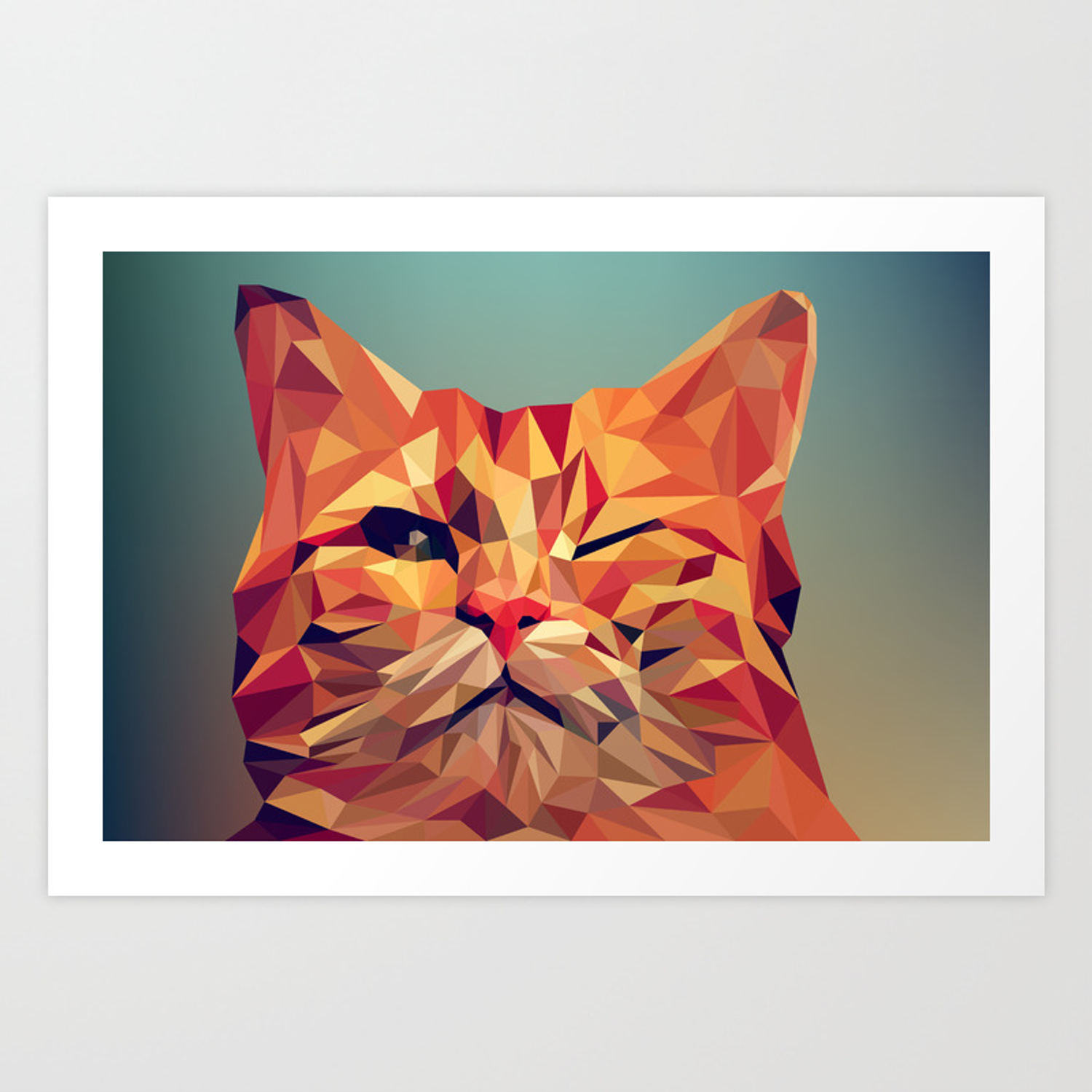1500x1500 Winking Cat Vector Illustration Art Print
