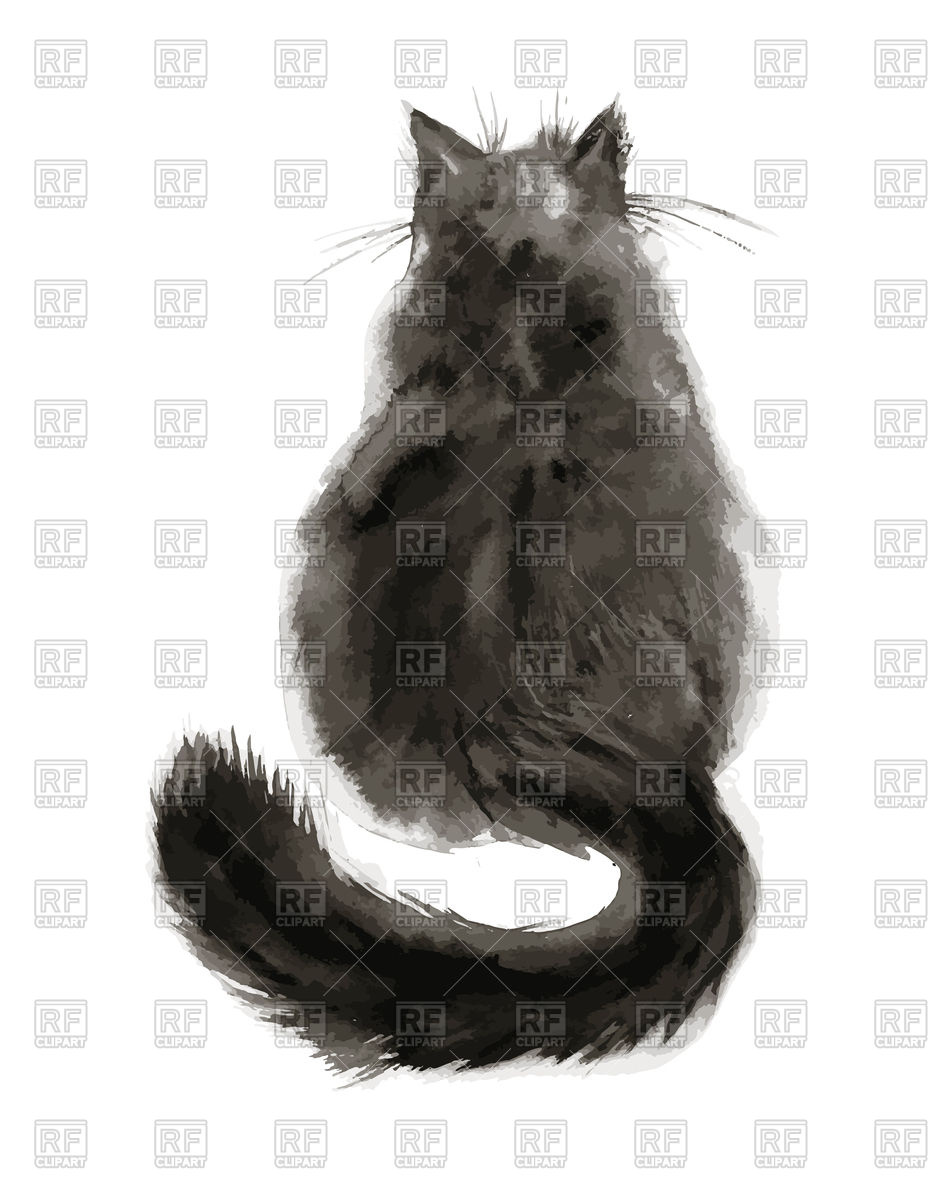 949x1200 Painting Of Black Fluffy Cat Vector Image Of Plants And Animals