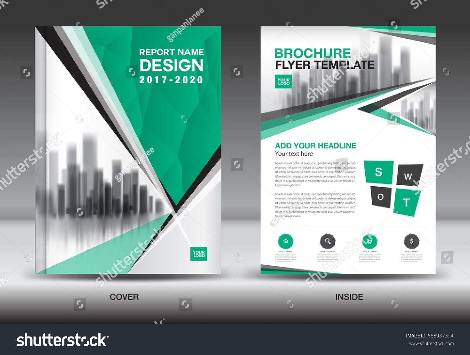 1500x1132 Annual Report Brochure Flyer Template, Green Cover Design
