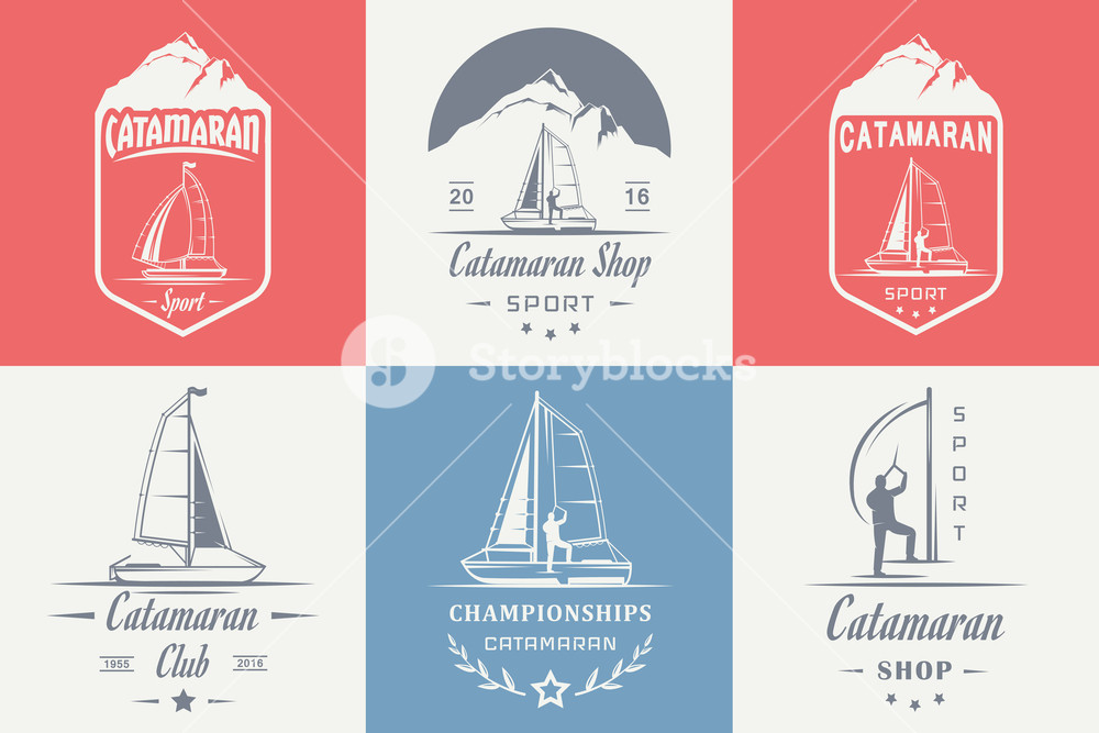 1000x667 Set Of Yacht And Catamaran Logos And Badges Collection Sign