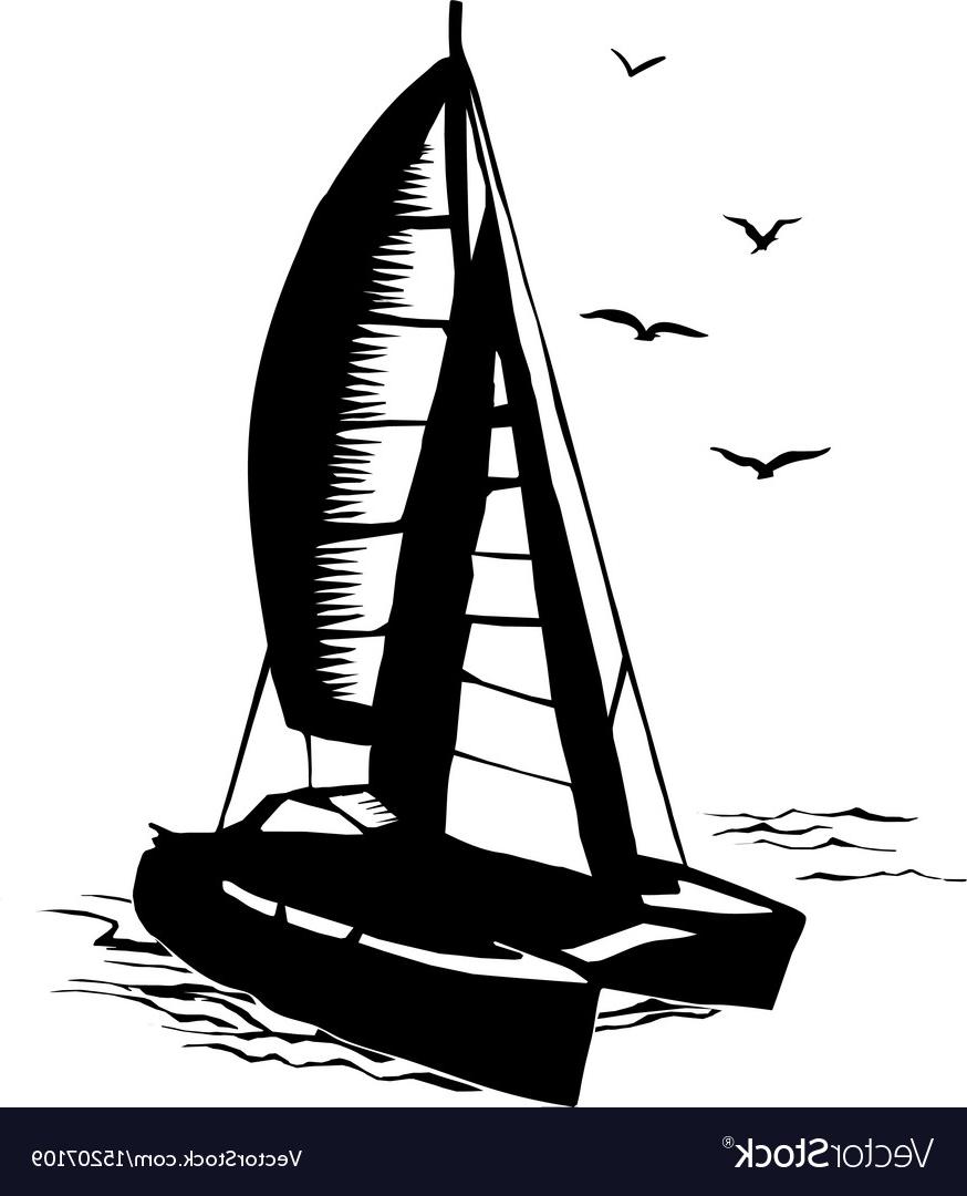 874x1080 Top Catamaran Sailboat Monochrome Silhouette Vector Design