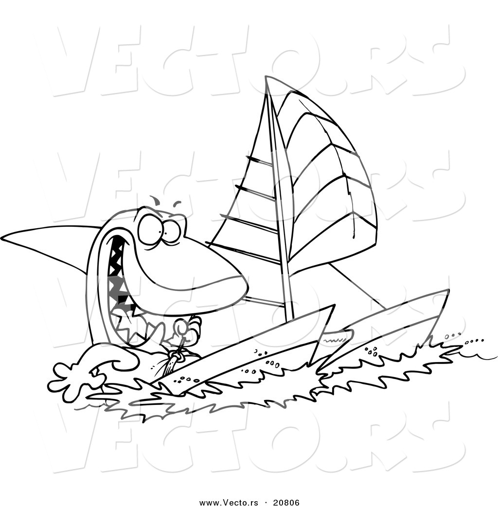 1024x1044 Vector Of A Cartoon Shark Sailing A Catamaran