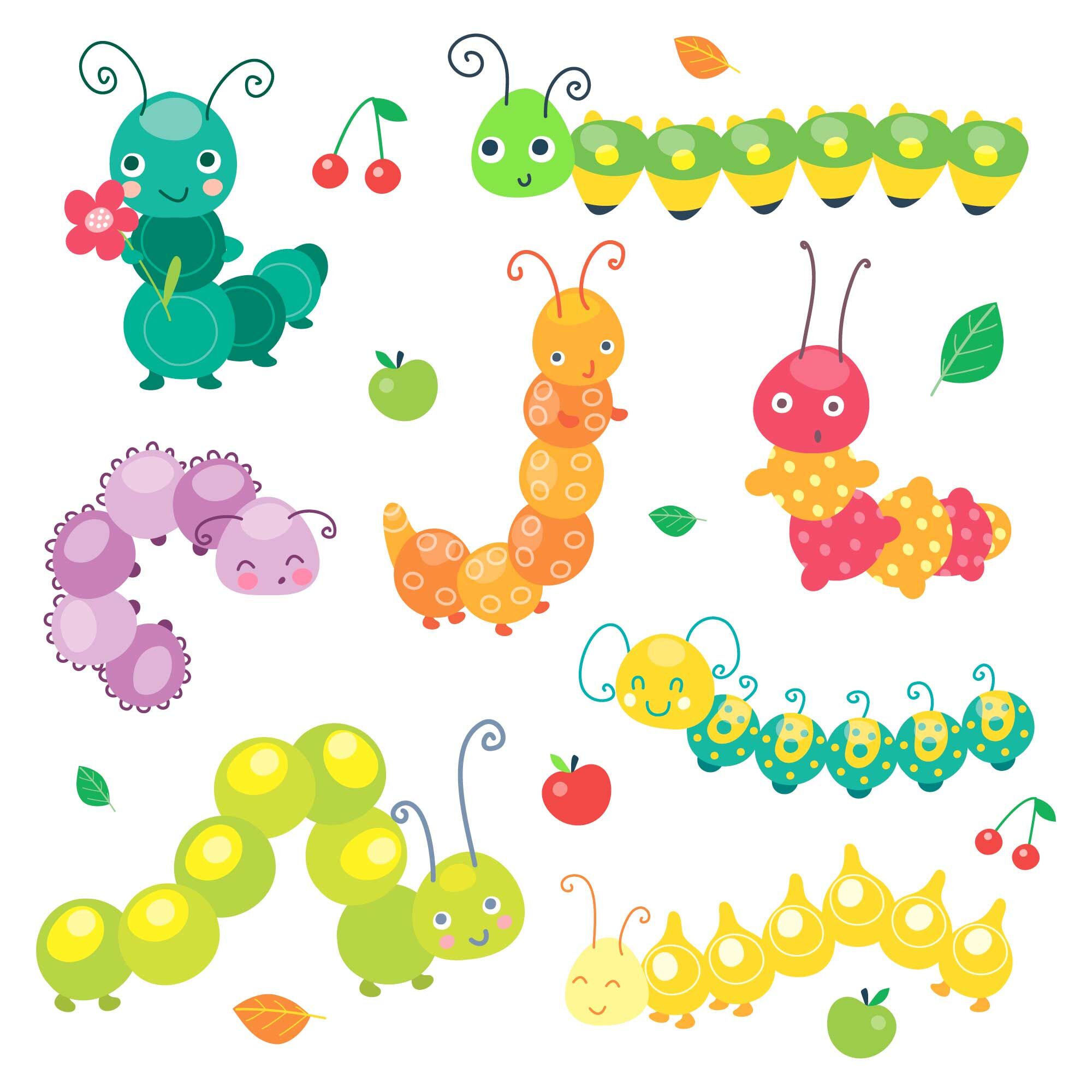 2000x2000 Cartoon Caterpillar Vector Cute Set