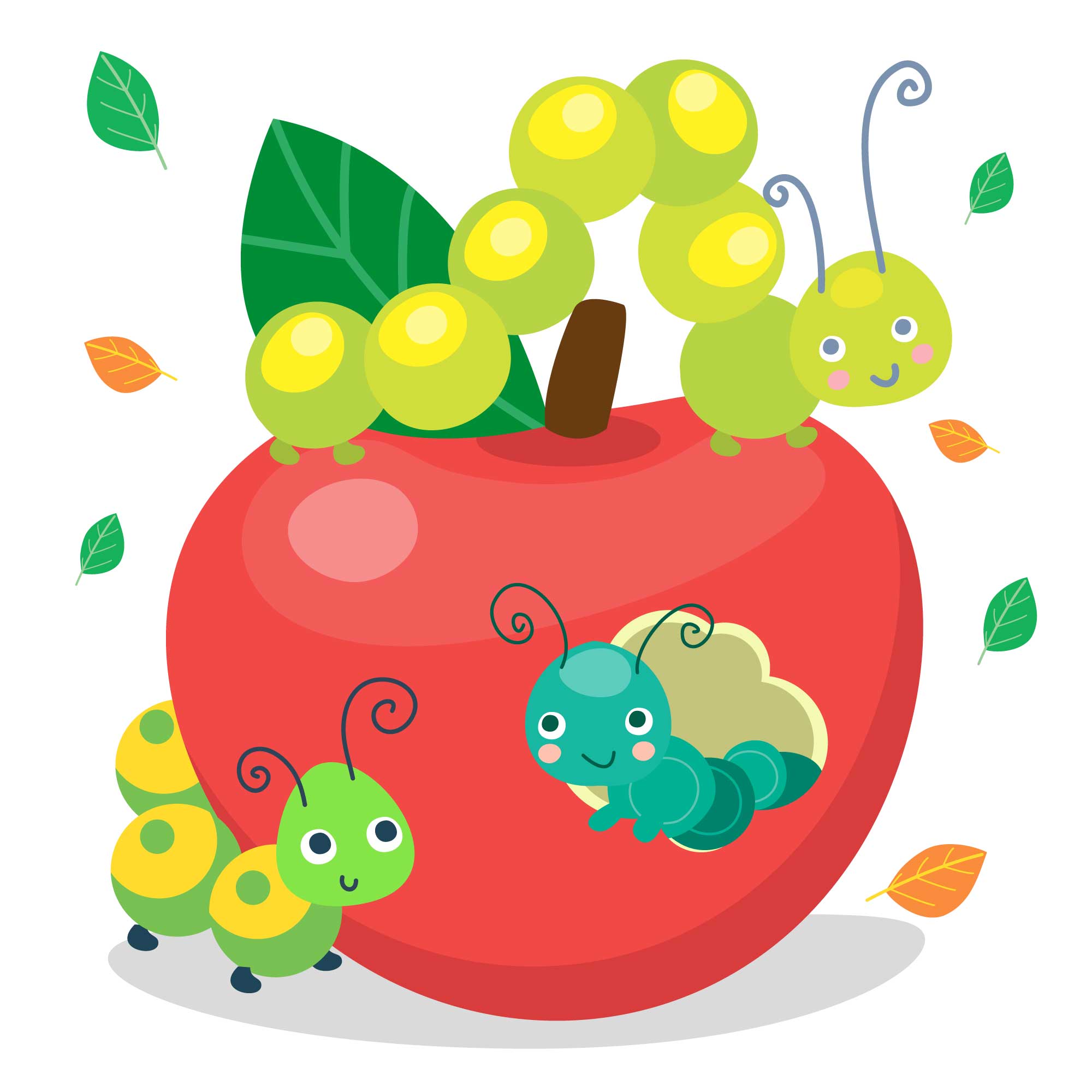 2000x2000 Cartoon Caterpillar Vector Cute Set