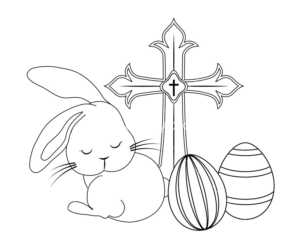 1000x832 Cute Rabbit With Catholic Cross And Eggs Of Easter Vector