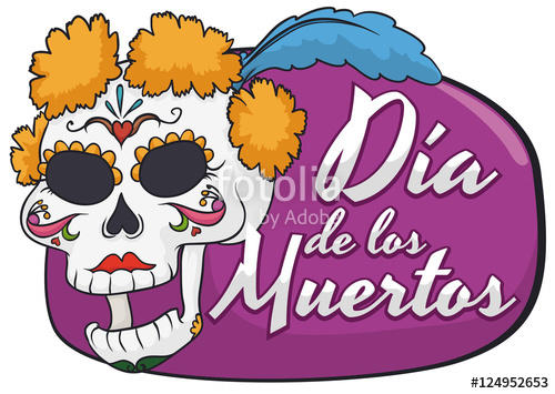 500x355 Catrina Skull With Flowers And Feather Celebrating Dia De Muertos