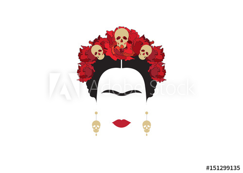Portrait Of Mexican Woman With Skulls And Red Flowers, Inspiration 500x357 Portrait Of Mexican Woman With Skulls And Red Flowers, Inspiration