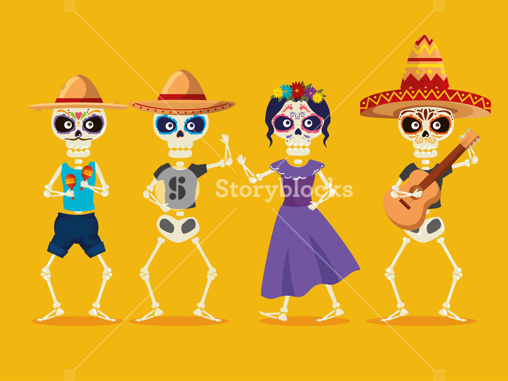 Skeletons Men And Catrina To Day Of The Dead Celebration Vector 1000x750 Skeletons Men And Catrina To Day Of The Dead Celebration Vector