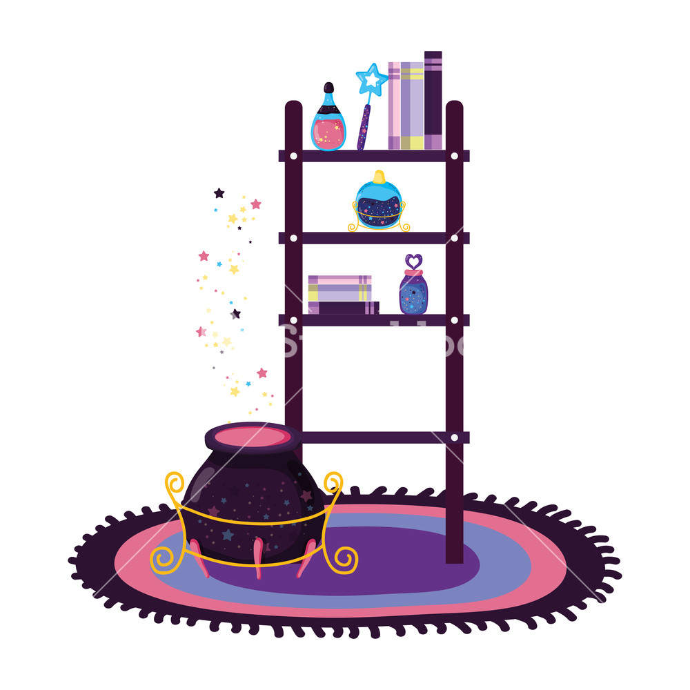 1000x1000 Shelving With Magic Potion Bottles And Witch Cauldron Vector