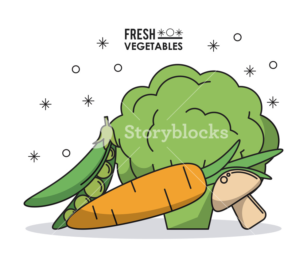 1000x871 Colorful Poster Fresh Vegetables Peas Mushrooms And Carrot