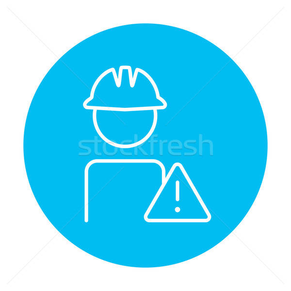 600x600 Worker With Caution Sign Line Icon Vector Illustration Andrei
