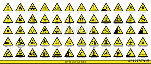 500x215 Collection Of Warning Signs Set Of Safety Signs Caution Signs