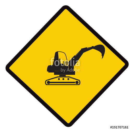 498x500 Backhoe On Duty, Caution Symbol, Vector Illustration Stock Image