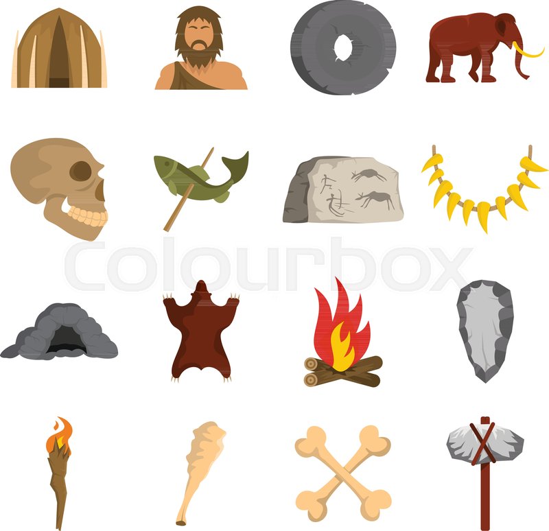 800x774 Caveman Icons Set Flat Illustration Stock Vector Colourbox