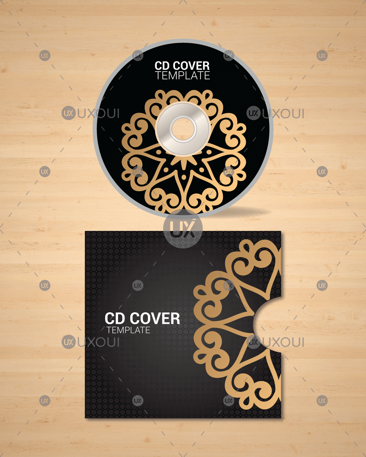 1200x1500 Dark Golden Color Cd Cover Design Template With Mandala Style