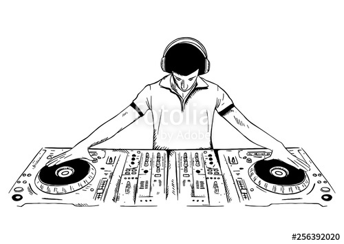500x354 Dj Playing The Console Drawing Vector Illustration Stock Image