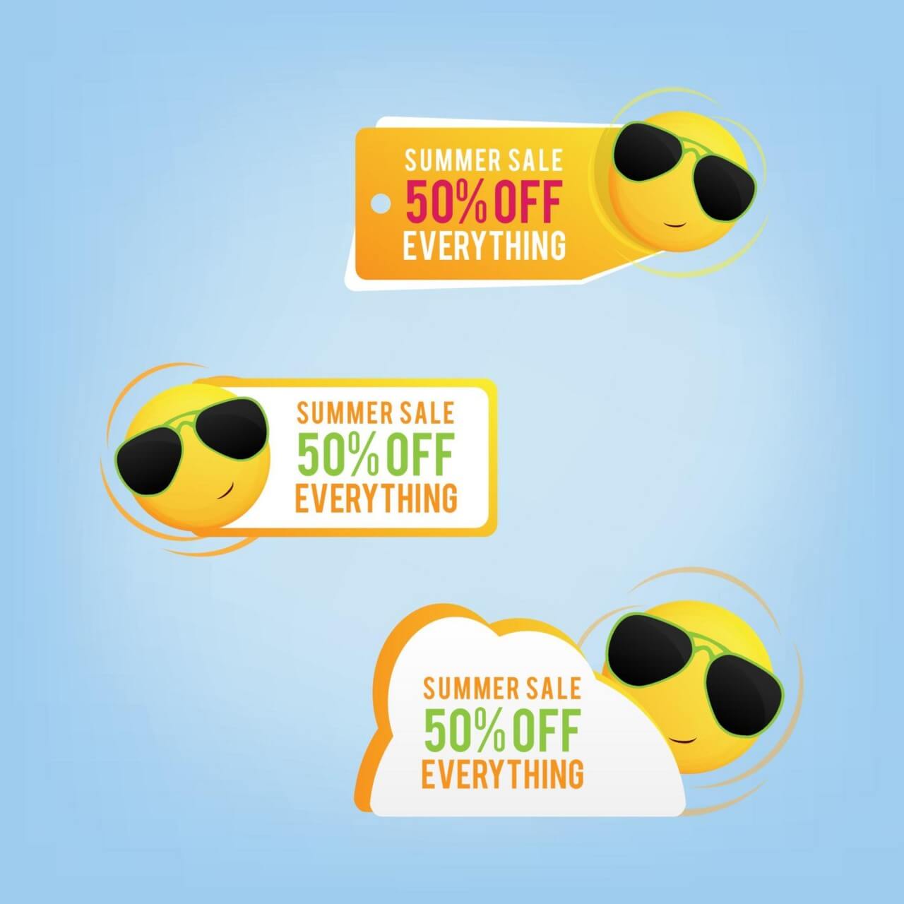 Free Vector Summer Price Tags With A Smiling Sun 1280x1280 Free Vector Summer Price Tags With A Smiling Sun