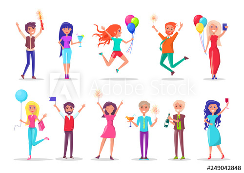 500x355 Girls And Guys With Balloons And Gifts, Birthday Celebration