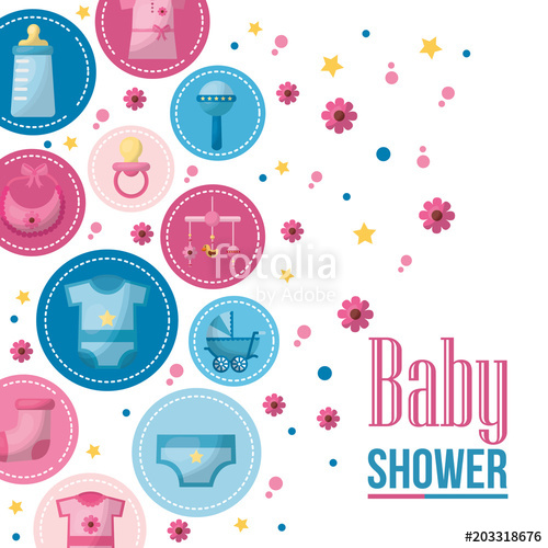 500x500 Baby Shower Card Stickers Clothes Toys Flowers Background