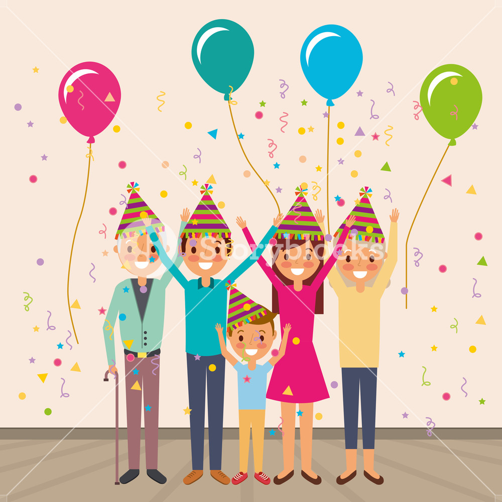 1000x1000 Family People Happy Birthday Celebration Vector Illustration