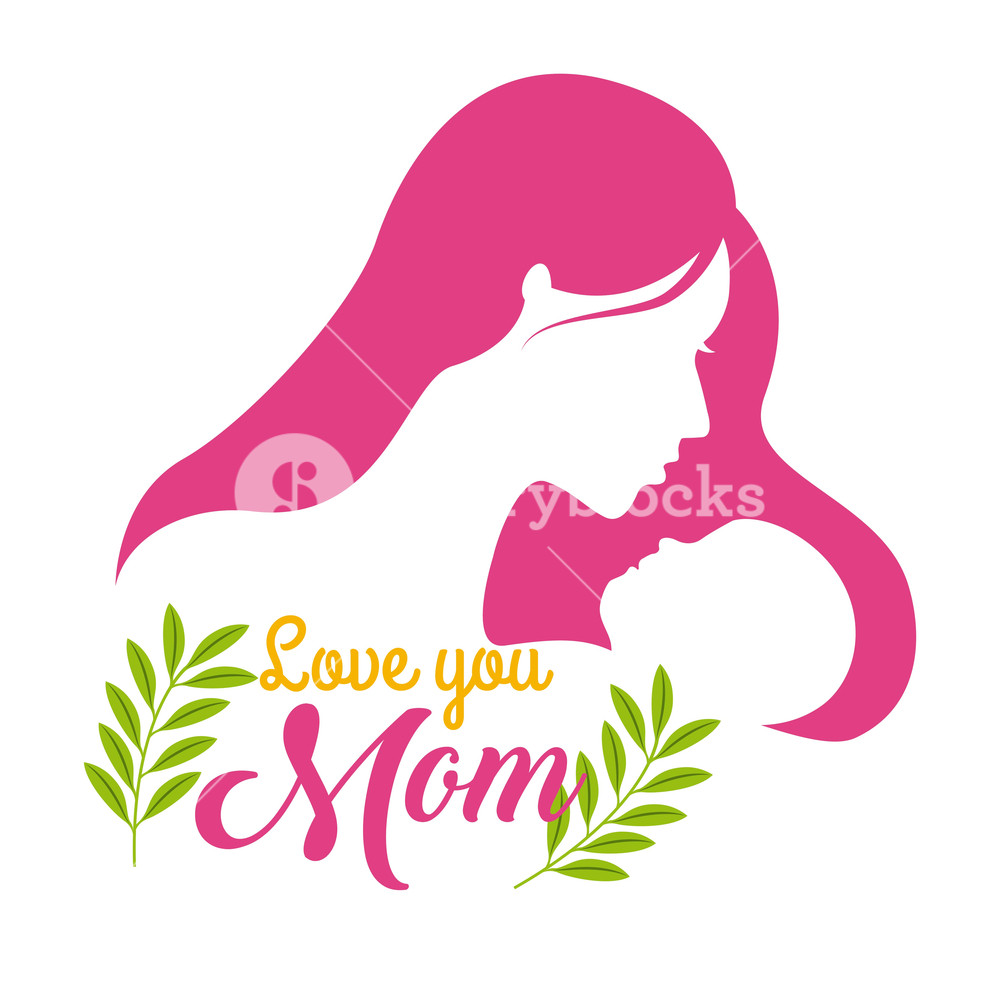 1000x998 Silhouette Woman And Baby Love You Mom Floral Celebration Vector