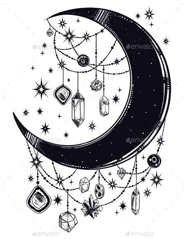 Crescent Boho Moon With Beautiful Gemstone Pendants And Stars 590x767 Crescent Boho Moon With Beautiful Gemstone Pendants And Stars