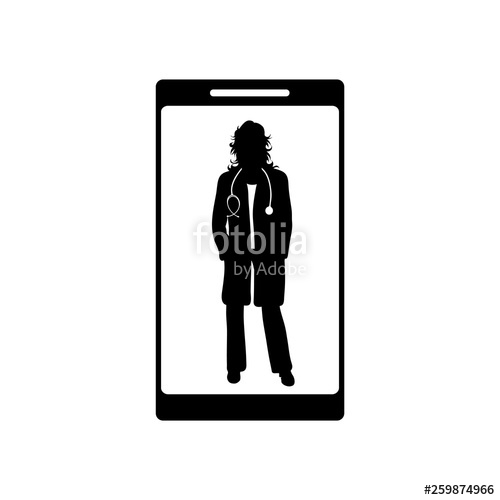 Vector Silhouette Of Doctor With Coat And Stethoscope On Screen 500x500 Vector Silhouette Of Doctor With Coat And Stethoscope On Screen