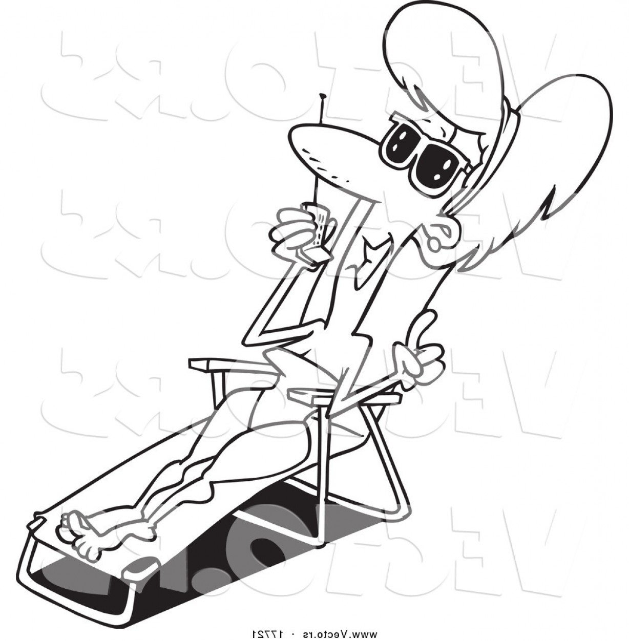 1228x1252 Vector Of A Cartoon Woman Sun Bathing And Talking On A Cell Phone